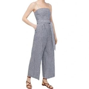 J Crew Gingham Linen Jumpsuit Wide Leg S8